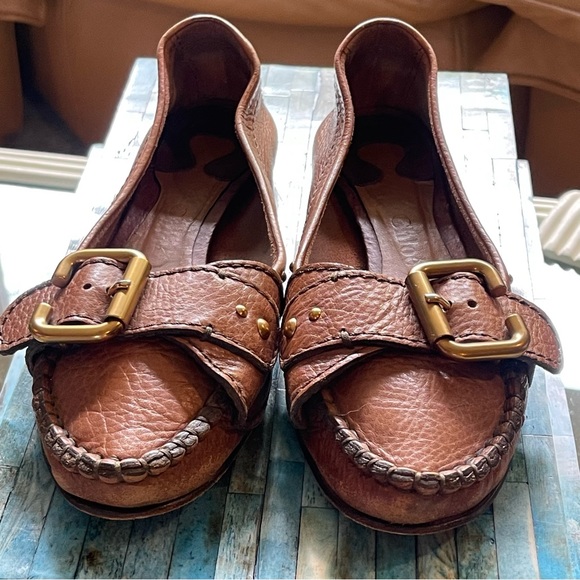CHLOÉ | C-Buckle Cognac Leather Flat Moccasin Loafers | EU 38.5 / US 8.5 - Picture 11 of 11